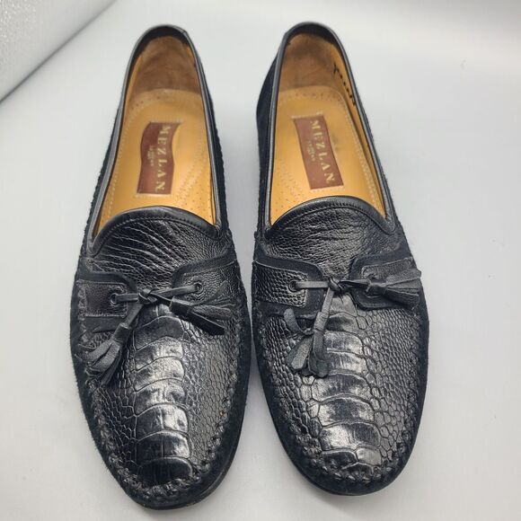 Men’s Mezlan Size 9 M Ostrich Leather/ Suede Black Tassel Loafer  Slip Ons Shoes main image 4